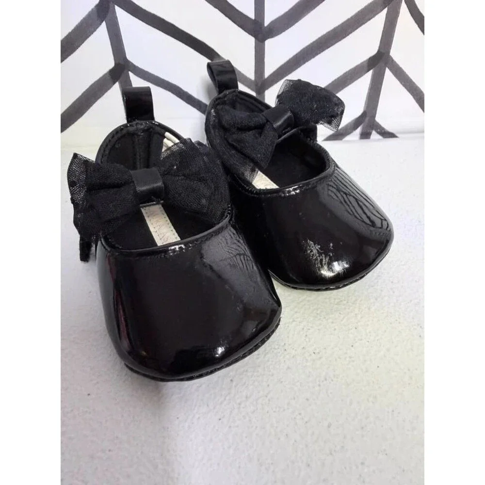 Laura Ashley Black Mary Jane Bow Dress Shoes Baby Girl 2 7116